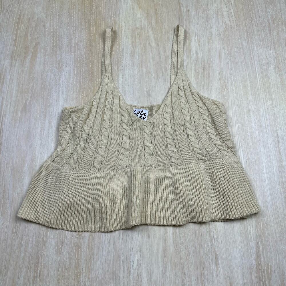 ASOS Lola May Chinky Knit Tan Beige Weave Peplum Sweater Tank Size 12